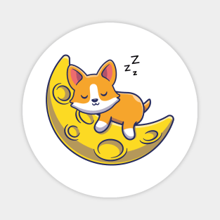 Cute Kawaii Fox Sleeping on Moon Magnet